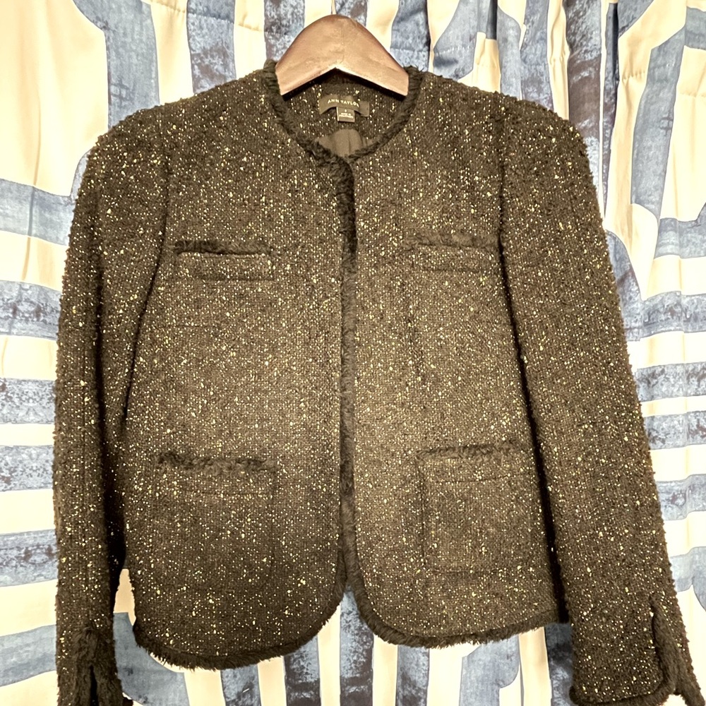 Ann Taylor size 2 blazer / jacket.  Black with gold specs.
